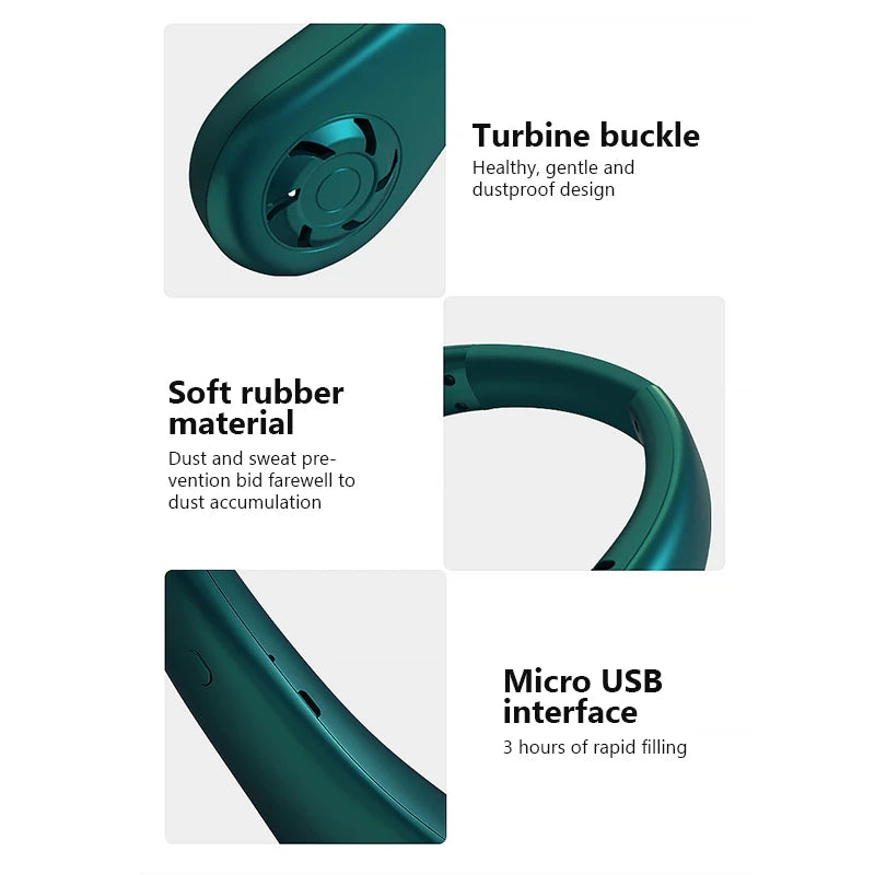Ventilador de Cuello Portátil MINI Eléctrico Silencioso Recargable USB Sin Aspas Aire Acondicionado Móvil